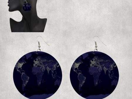 World Map From Space Designed Wooden Drop Earrings Cheap