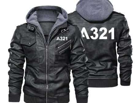 A321 Flat Text Designed Hooded Leather Jackets Sale