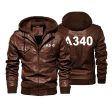 A340 Flat Text Designed Hooded Leather Jackets Online Sale