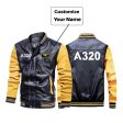 A320 Flat Text Designed Stylish Leather Bomber Jackets Online Sale