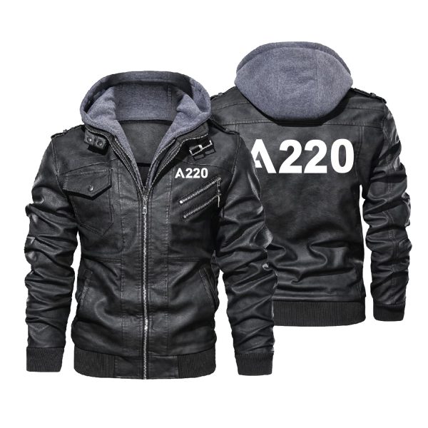 A220 Flat Text Designed Hooded Leather Jackets Fashion