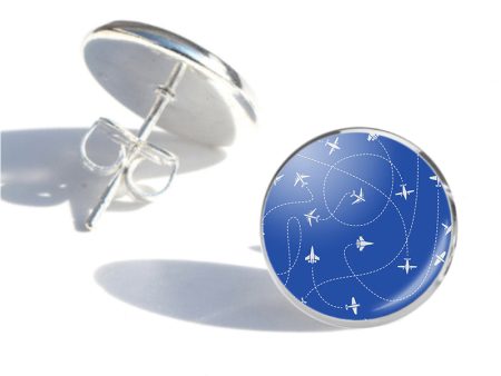 Travel The World By Plane (Blue) Designed Stud Earrings For Sale