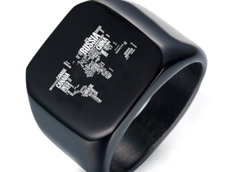 World Map (Text) Designed Men Rings For Discount