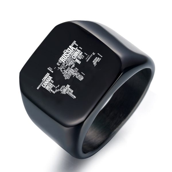 World Map (Text) Designed Men Rings For Discount