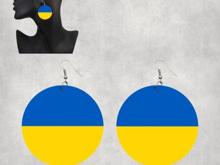 Ukraine Flag Designed Wooden Drop Earrings Sale