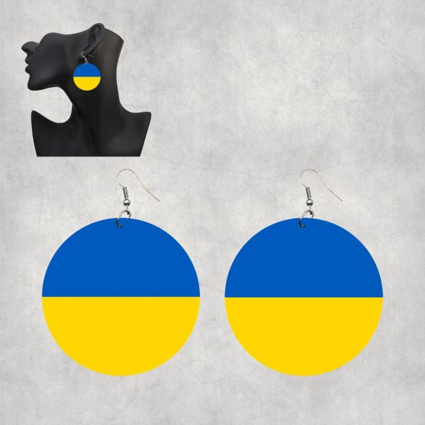 Ukraine Flag Designed Wooden Drop Earrings Sale