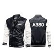 A380 Flat Text Designed Stylish Leather Bomber Jackets For Cheap