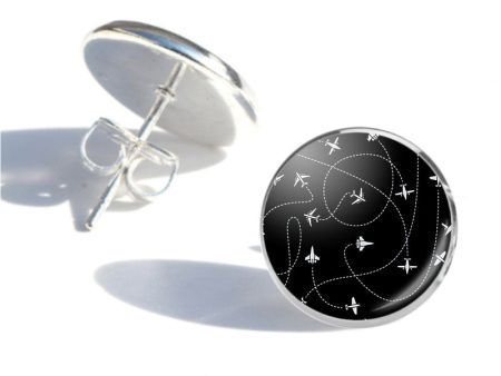 Travel The World By Plane (Black) Designed Stud Earrings For Cheap