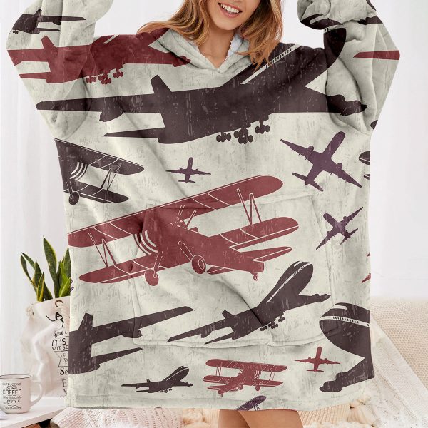 Vintage & Jumbo Airplanes Designed Blanket Hoodies For Cheap