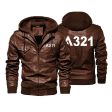 A321 Flat Text Designed Hooded Leather Jackets Sale