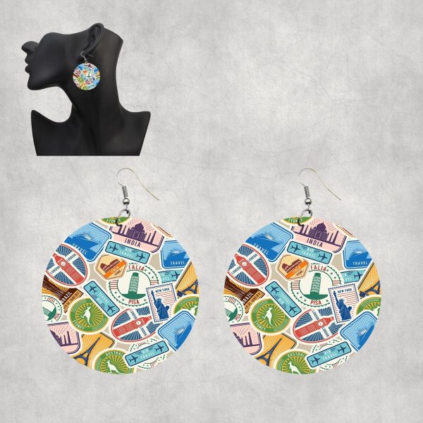 Travel Stickers Designed Wooden Drop Earrings Cheap