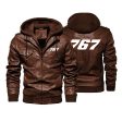 767 Flat Text Designed Hooded Leather Jackets Fashion