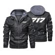 717 Flat Text Designed Hooded Leather Jackets on Sale