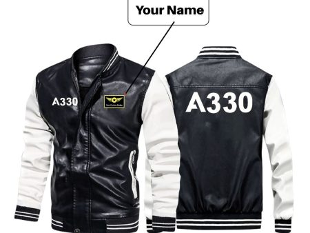 A330 Flat Text Designed Stylish Leather Bomber Jackets Online Sale