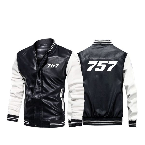 757 Flat Text Designed Stylish Leather Bomber Jackets Online now