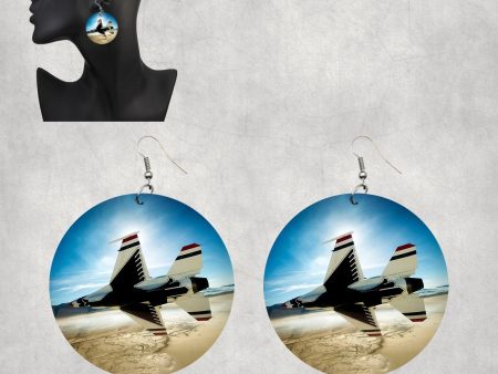 Turning Right Fighting Falcon F16 Designed Wooden Drop Earrings Online Hot Sale