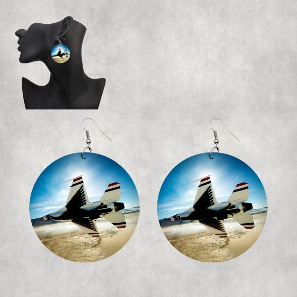 Turning Right Fighting Falcon F16 Designed Wooden Drop Earrings Online Hot Sale