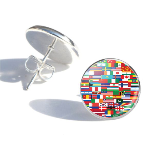 World Flags Designed Stud Earrings Supply