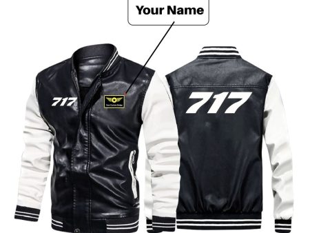 717 Flat Text Designed Stylish Leather Bomber Jackets Online Sale