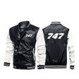 747 Flat Text Designed Stylish Leather Bomber Jackets on Sale