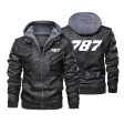 787 Flat Text Designed Hooded Leather Jackets Cheap