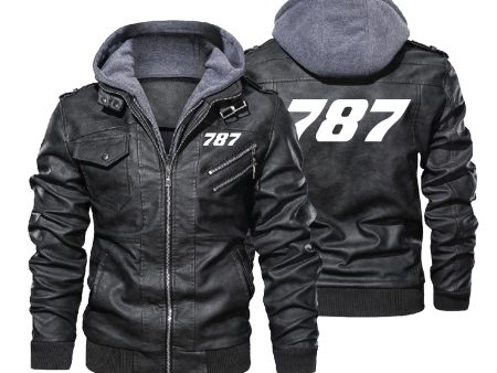 787 Flat Text Designed Hooded Leather Jackets Cheap