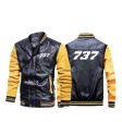 737 Flat Text Designed Stylish Leather Bomber Jackets For Sale