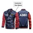 A380 Flat Text Designed Stylish Leather Bomber Jackets For Cheap