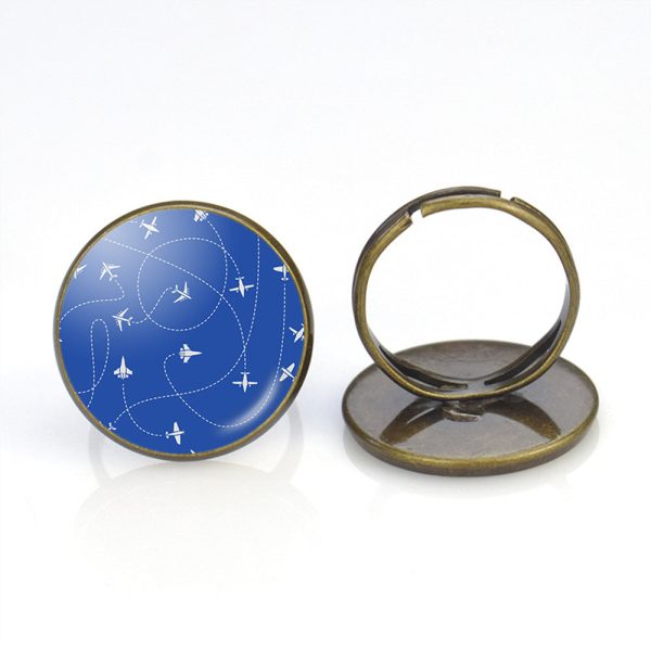 Travel The World By Plane (Blue) Designed Rings Hot on Sale