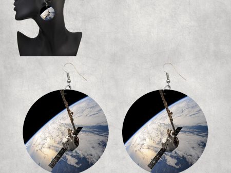 World View from Space Designed Wooden Drop Earrings For Discount