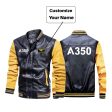 A350 Flat Text Designed Stylish Leather Bomber Jackets Discount