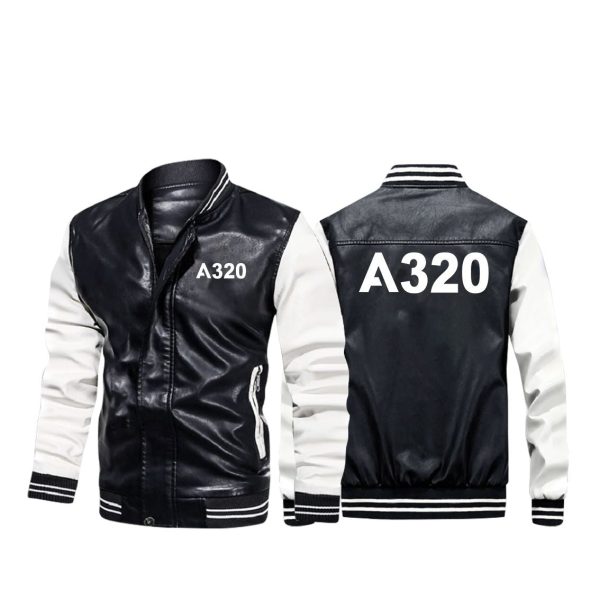 A320 Flat Text Designed Stylish Leather Bomber Jackets Online Sale