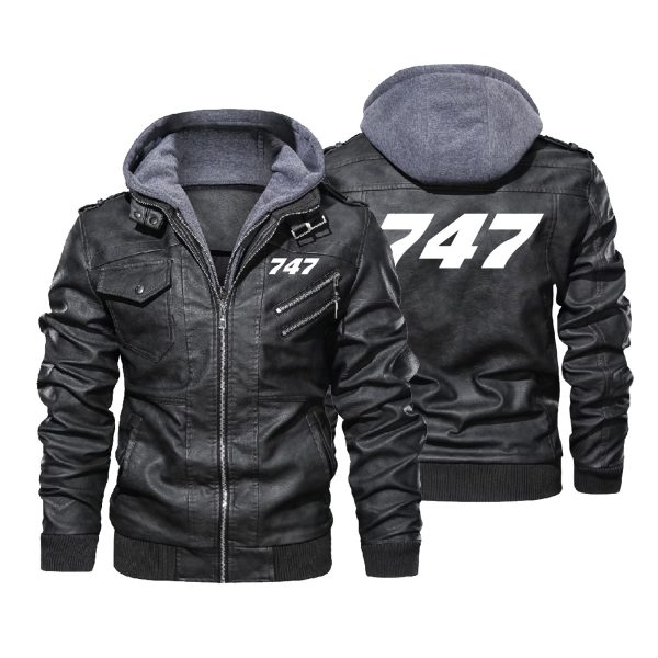 747 Flat Text Designed Hooded Leather Jackets For Discount