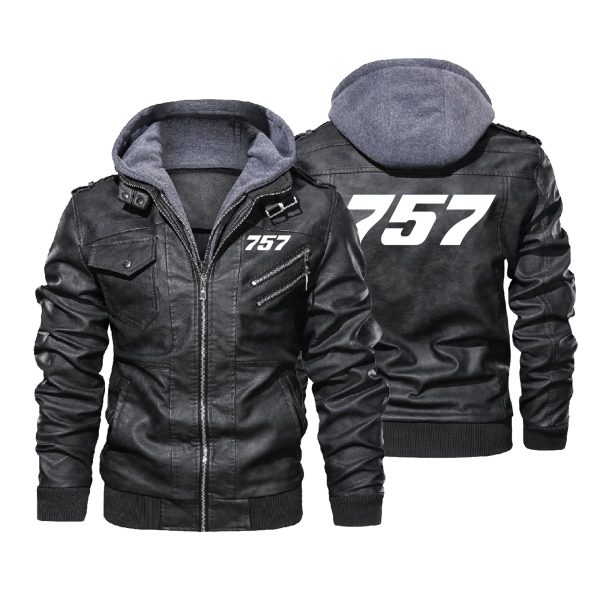 757 Flat Text Designed Hooded Leather Jackets Cheap