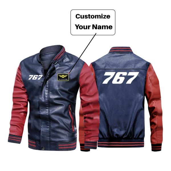 767 Flat Text Designed Stylish Leather Bomber Jackets Online Hot Sale