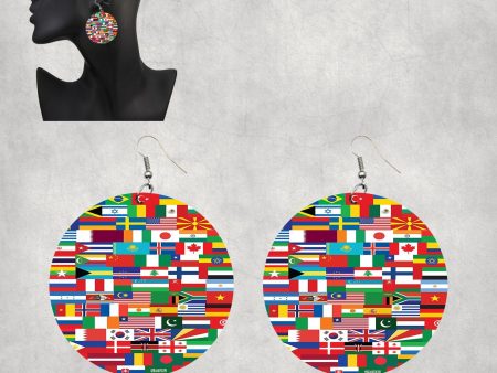 World Flags Designed Wooden Drop Earrings Hot on Sale