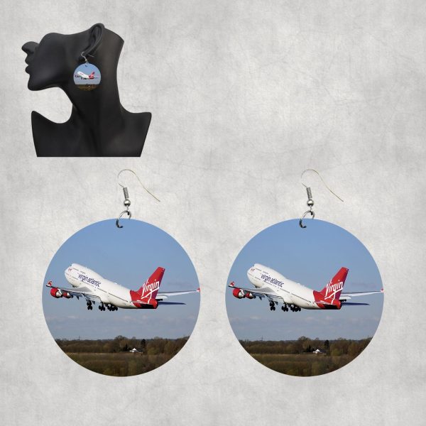 Virgin Atlantic Boeing 747 Designed Wooden Drop Earrings Fashion