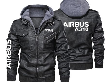 Airbus A310 & Text Designed Hooded Leather Jackets Online Hot Sale