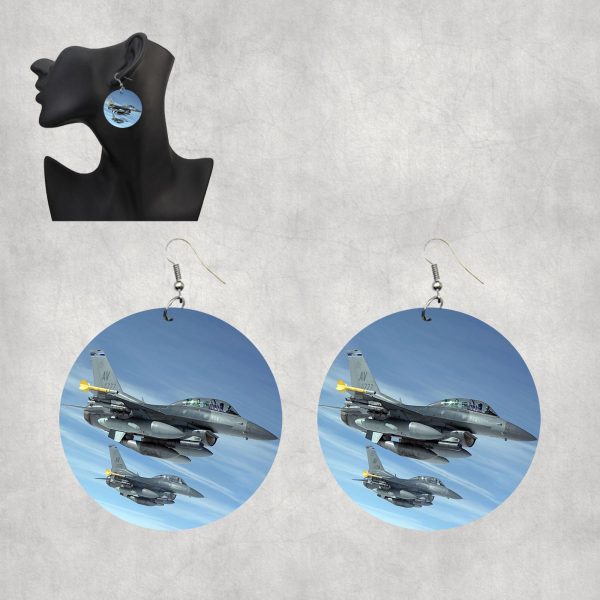 Two Fighting Falcon Designed Wooden Drop Earrings Sale