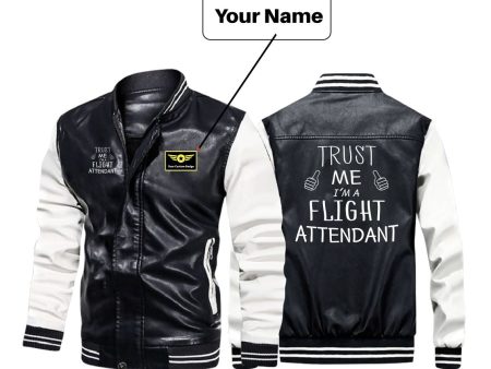 Trust Me I m a Flight Attendant Designed Stylish Leather Bomber Jackets Discount