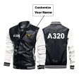 A320 Flat Text Designed Stylish Leather Bomber Jackets Online Sale