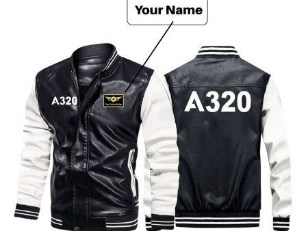 A320 Flat Text Designed Stylish Leather Bomber Jackets Online Sale