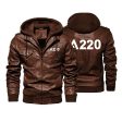 A220 Flat Text Designed Hooded Leather Jackets Fashion