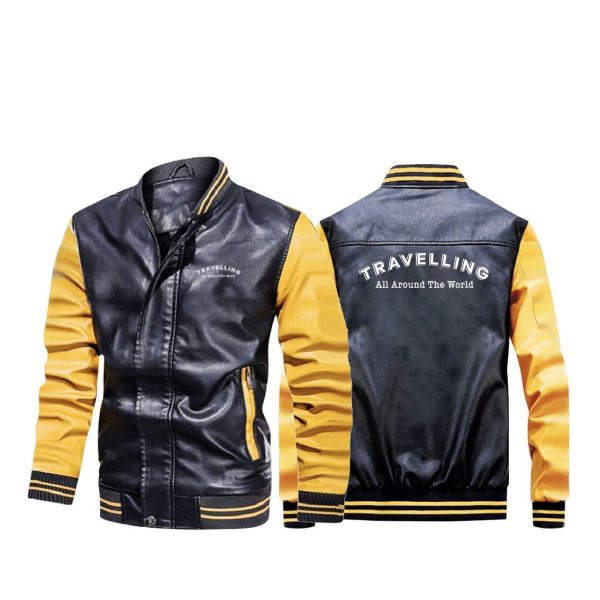 Travelling All Around The World Designed Stylish Leather Bomber Jackets Sale