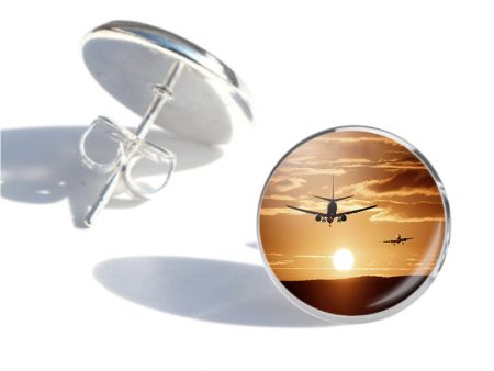 Two Aeroplanes During Sunset Designed Stud Earrings Cheap