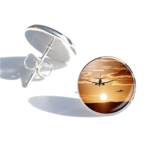 Two Aeroplanes During Sunset Designed Stud Earrings Cheap