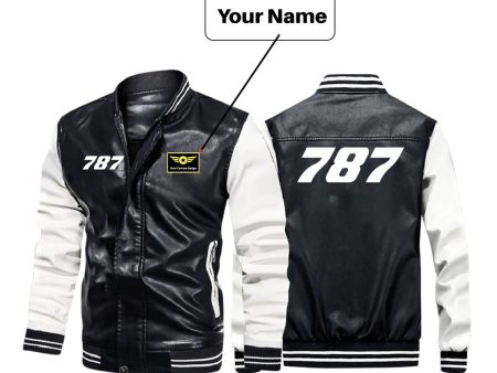 787 Flat Text Designed Stylish Leather Bomber Jackets Sale