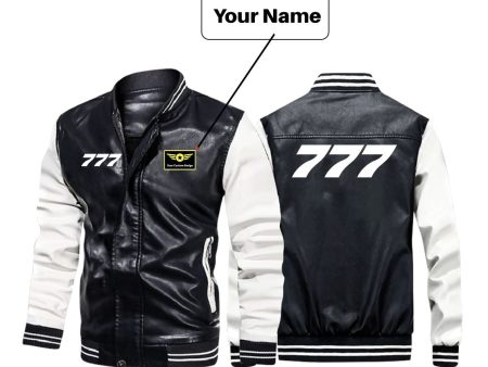 777 Flat Text Designed Stylish Leather Bomber Jackets Online Sale