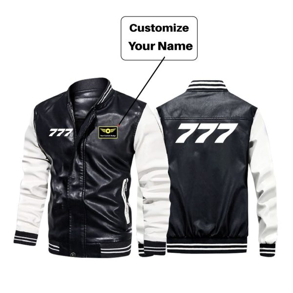 777 Flat Text Designed Stylish Leather Bomber Jackets Online Sale