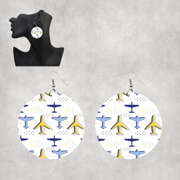 Very Colourful Airplanes Designed Wooden Drop Earrings Online